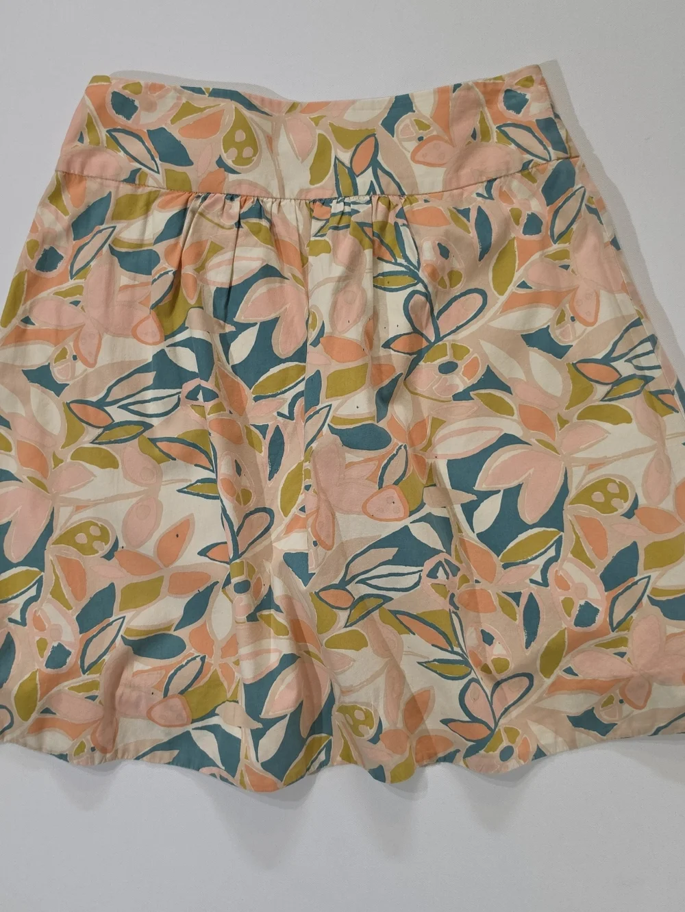 J. Crew Floral Mini Skirt Womens 2‎ Cream Pink Green A-Line High Waist Pleated